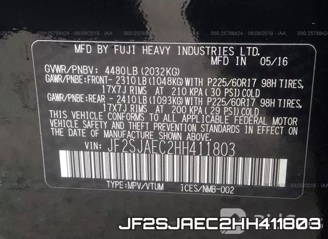 JF2SJAEC2HH411803 фото 10