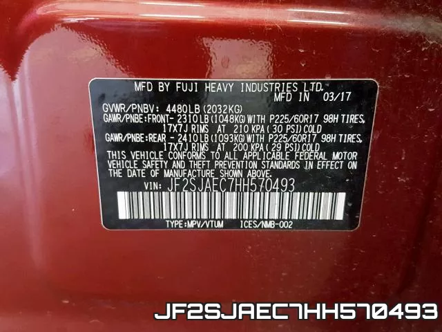 JF2SJAEC7HH570493 фото 2
