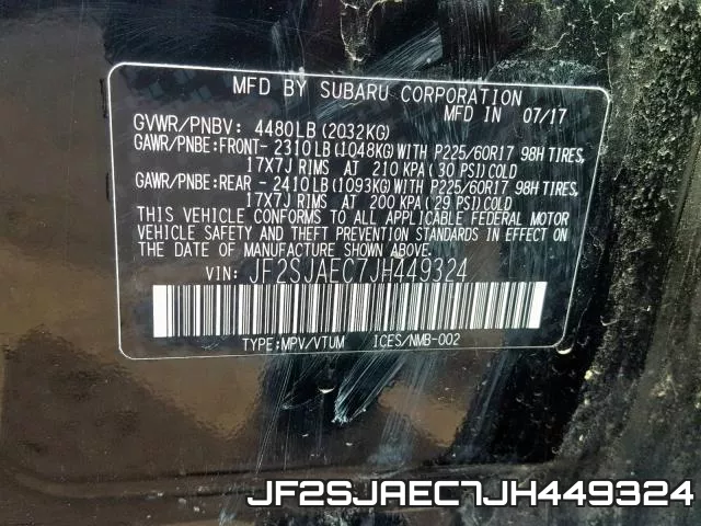 JF2SJAEC7JH449324 фото 2