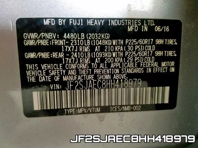 JF2SJAEC8HH418979 фото 2