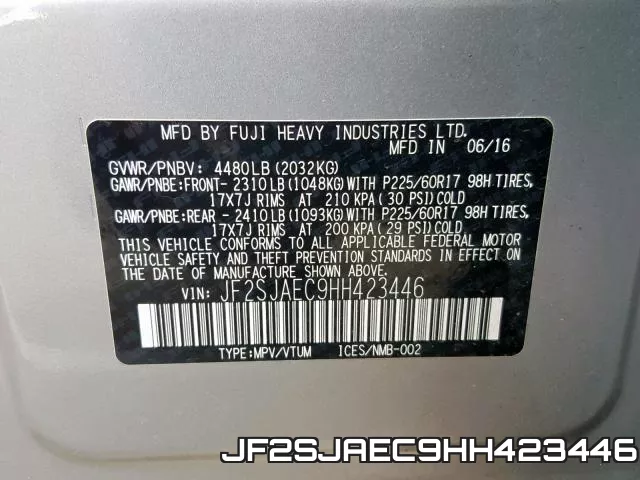 JF2SJAEC9HH423446 фото 2