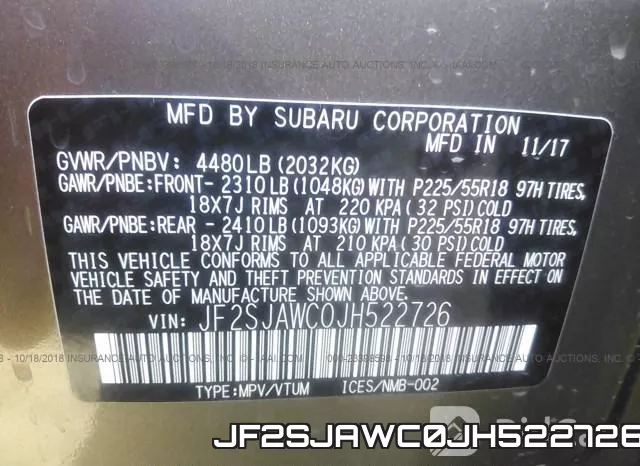 JF2SJAWC0JH522726 фото 10