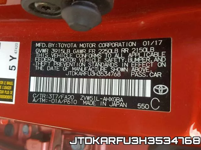 JTDKARFU3H3534768 фото 2