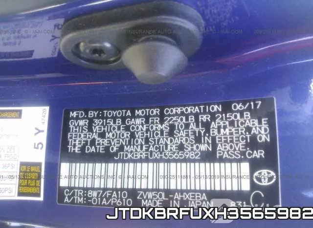 JTDKBRFUXH3565982 фото 10