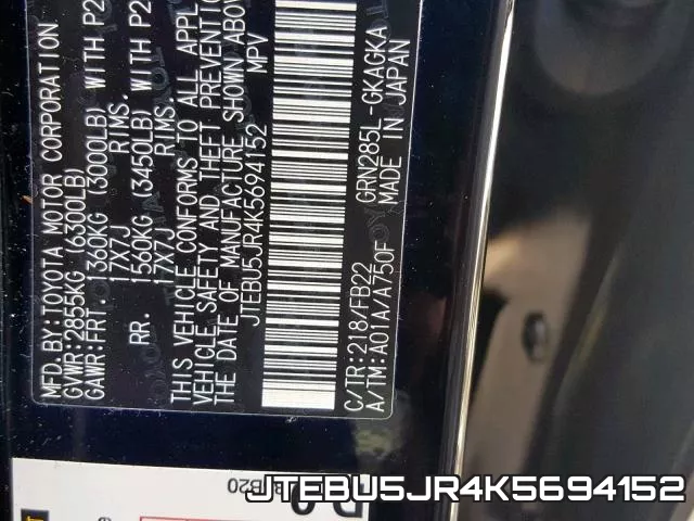JTEBU5JR4K5694152 фото 2