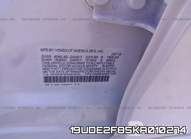 19UDE2F85KA010274 фото 10