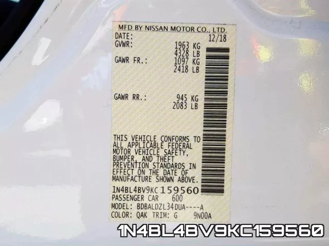 1N4BL4BV9KC159560 фото 2