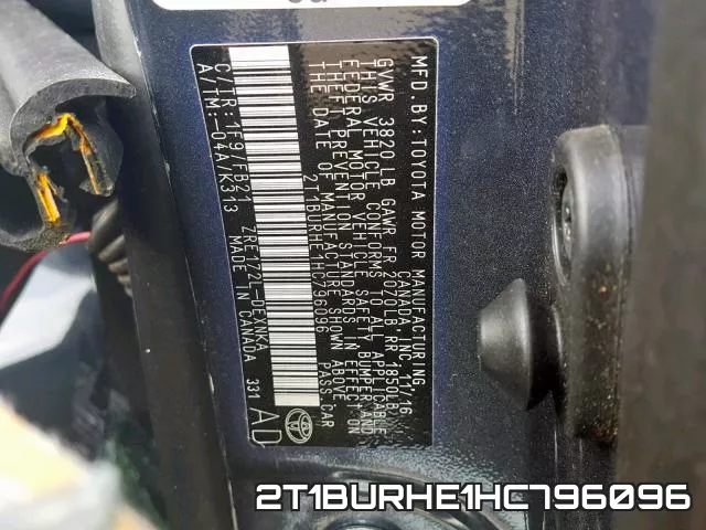 2T1BURHE1HC796096 фото 2