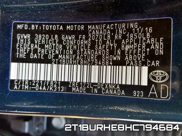 2T1BURHE8HC794684 фото 2