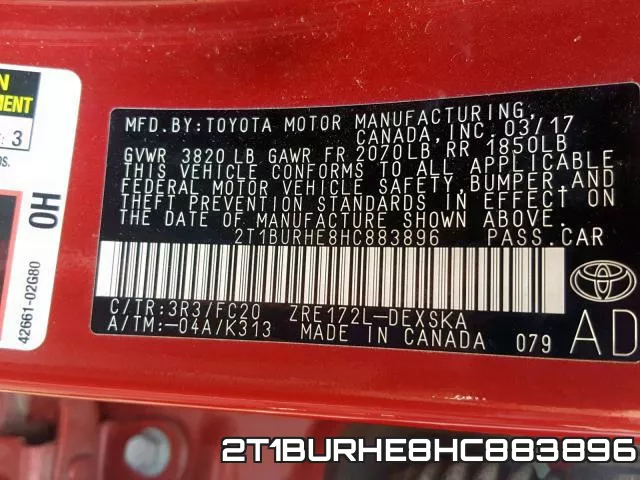 2T1BURHE8HC883896 фото 2