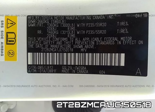 2T2BZMCA1JC150518 фото 10