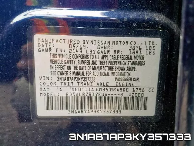 3N1AB7AP3KY357333 фото 2