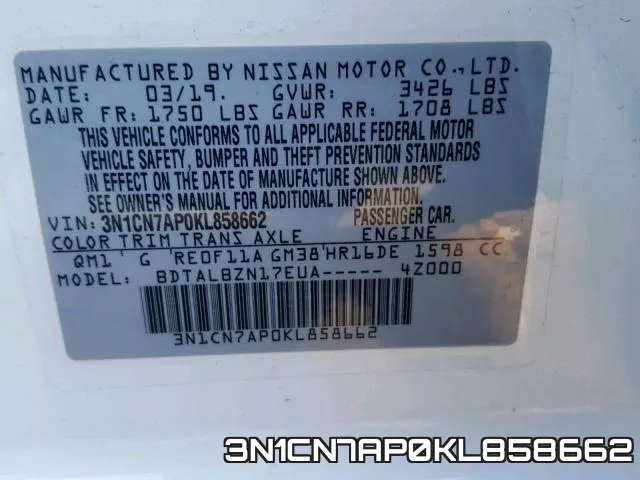 3N1CN7AP0KL858662 фото 2