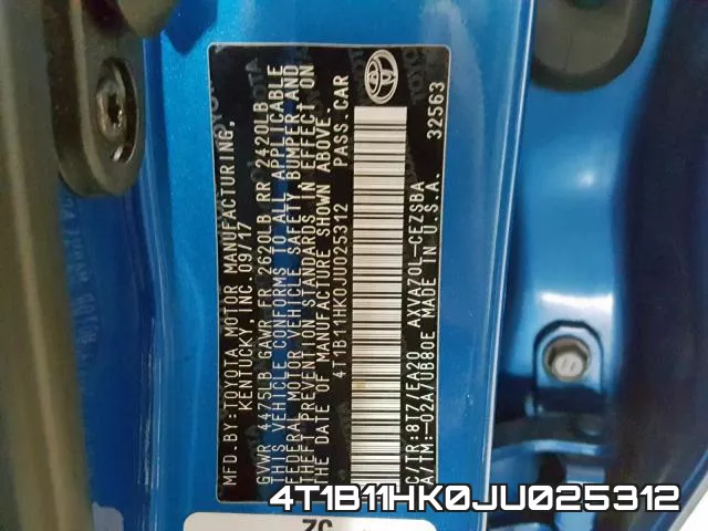 4T1B11HK0JU025312 фото 2
