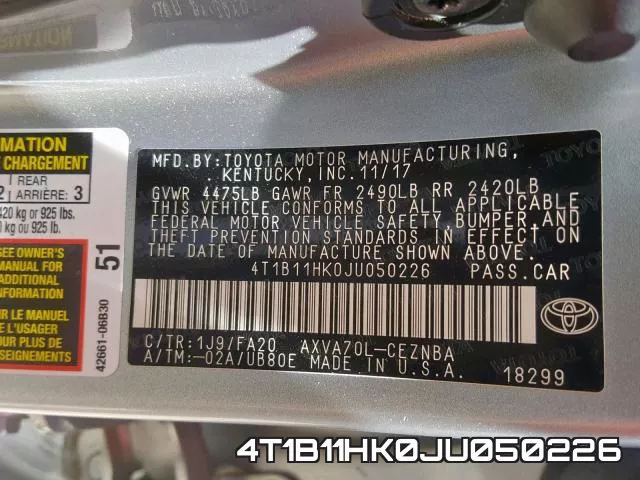 4T1B11HK0JU050226 фото 2