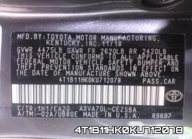 4T1B11HK0KU712078 фото 10