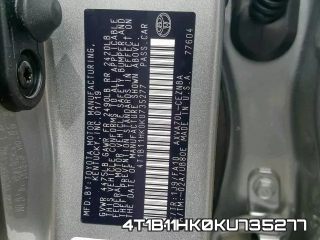 4T1B11HK0KU735277 фото 2