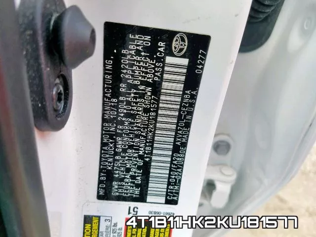 4T1B11HK2KU181577 фото 2