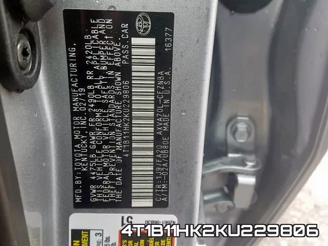 4T1B11HK2KU229806 фото 2