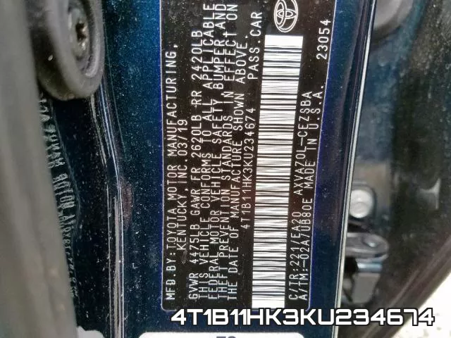 4T1B11HK3KU234674 фото 2