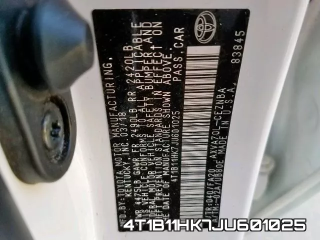 4T1B11HK7JU601025 фото 2