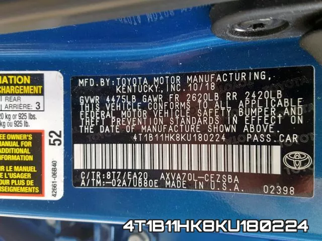 4T1B11HK8KU180224 фото 2