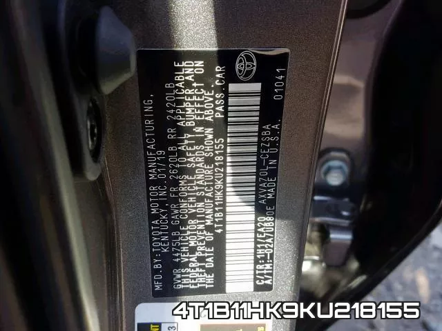 4T1B11HK9KU218155 фото 2