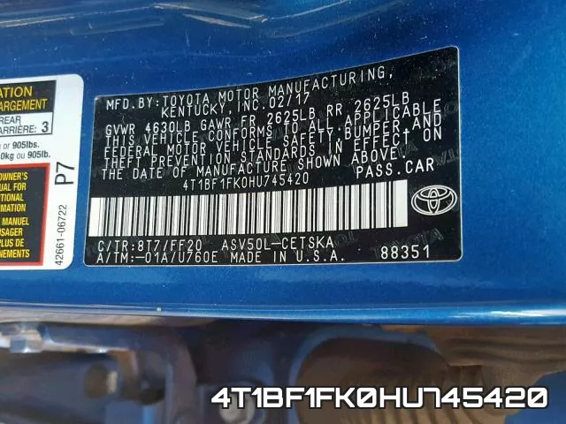 4T1BF1FK0HU745420 фото 2