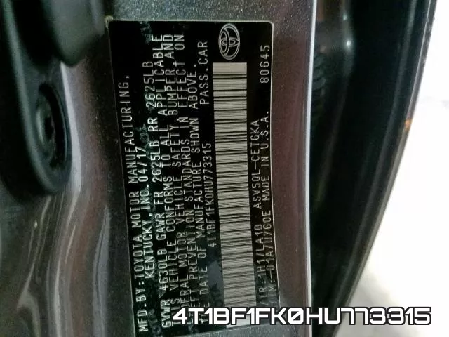 4T1BF1FK0HU773315 фото 2