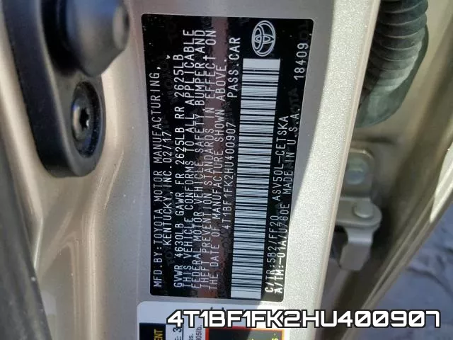 4T1BF1FK2HU400907 фото 2