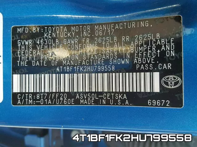 4T1BF1FK2HU799558 фото 2