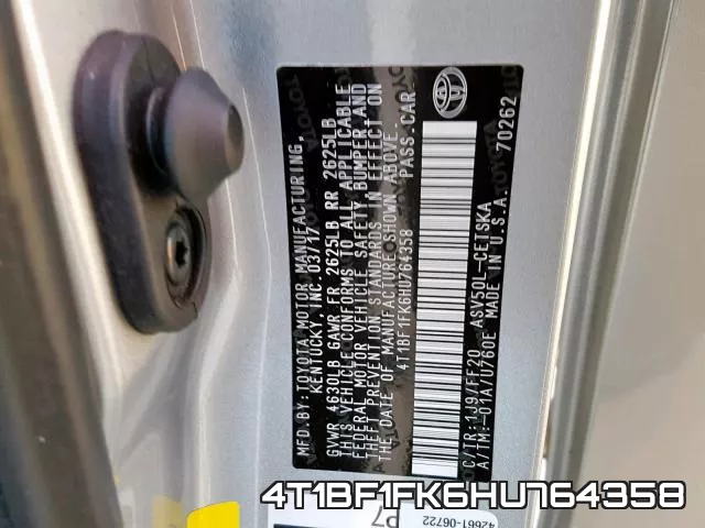 4T1BF1FK6HU764358 фото 2