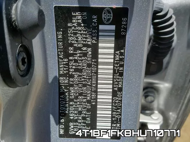 4T1BF1FK8HU710771 фото 2