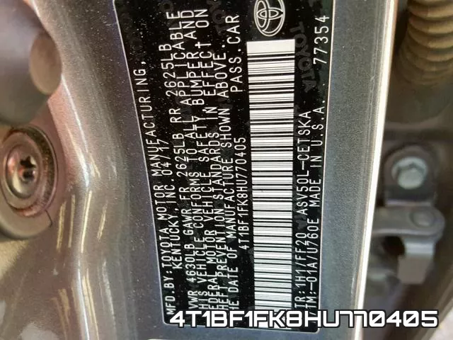 4T1BF1FK8HU770405 фото 2