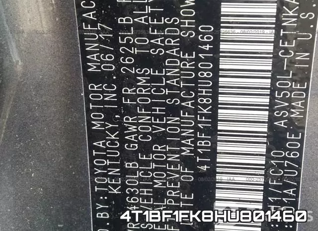 4T1BF1FK8HU801460 фото 10