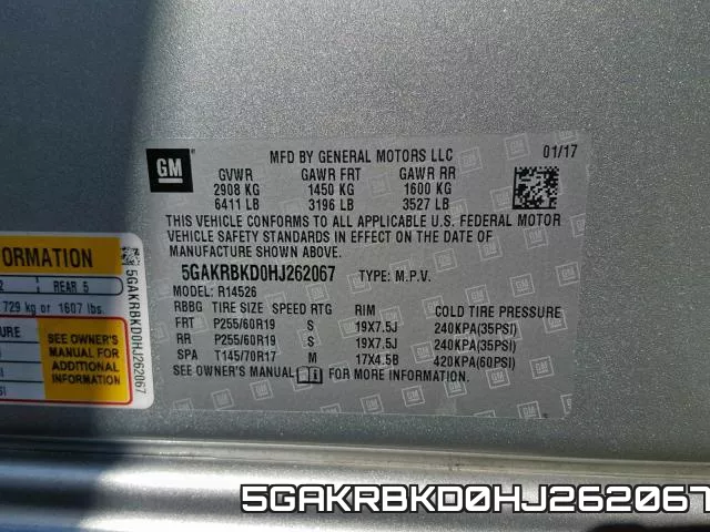 5GAKRBKD0HJ262067 фото 2