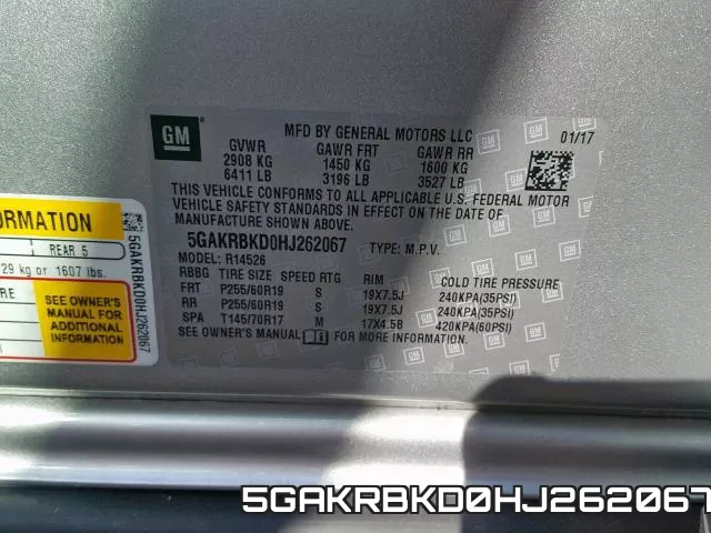 5GAKRBKD0HJ262067 фото 10