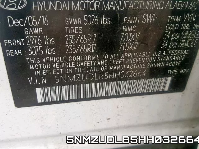 5NMZUDLB5HH032664 фото 2