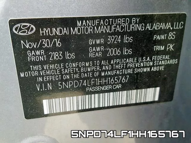 5NPD74LF1HH165767 фото 2