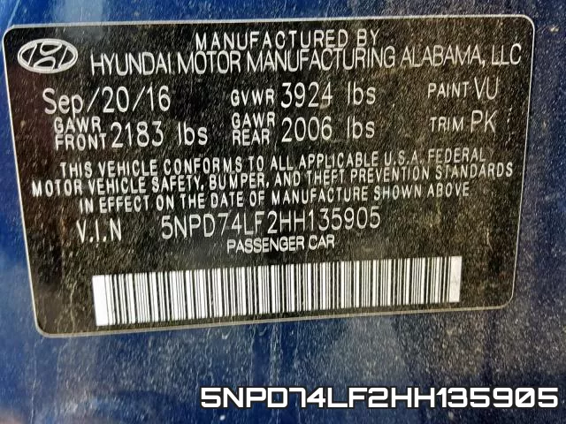5NPD74LF2HH135905 фото 2