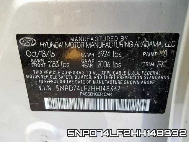 5NPD74LF2HH148332 фото 2