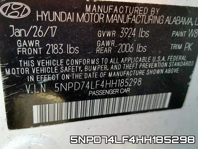 5NPD74LF4HH185298 фото 2