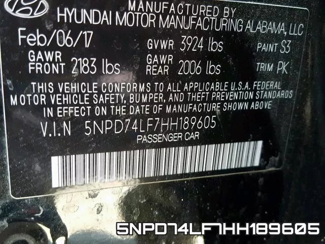 5NPD74LF7HH189605 фото 2