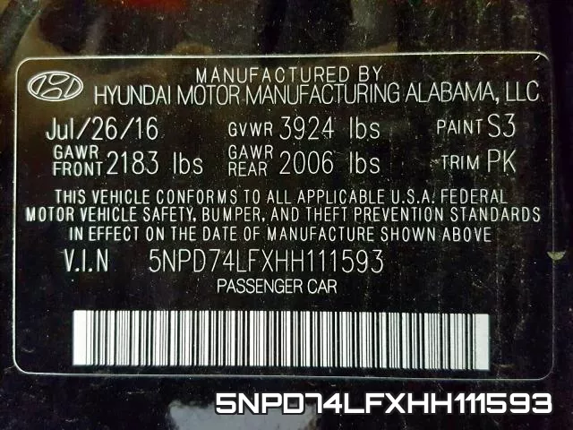 5NPD74LFXHH111593 фото 2