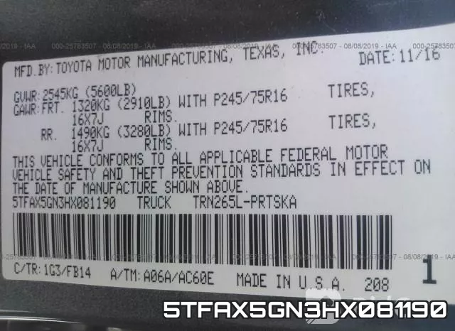 5TFAX5GN3HX081190 фото 10