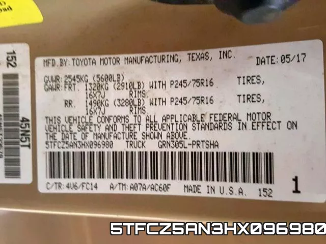 5TFCZ5AN3HX096980 фото 2