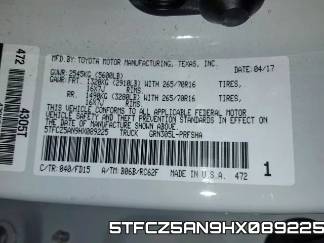 5TFCZ5AN9HX089225 фото 2