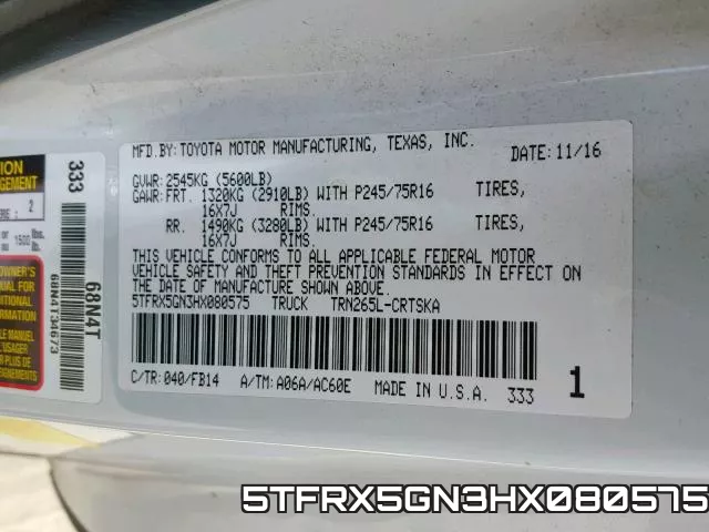 5TFRX5GN3HX080575 фото 2