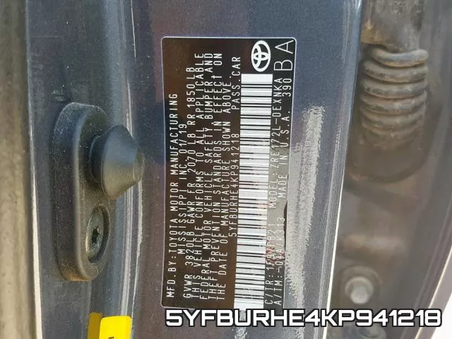 5YFBURHE4KP941218 фото 2