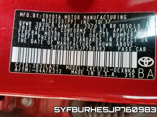 5YFBURHE5JP760983 фото 2